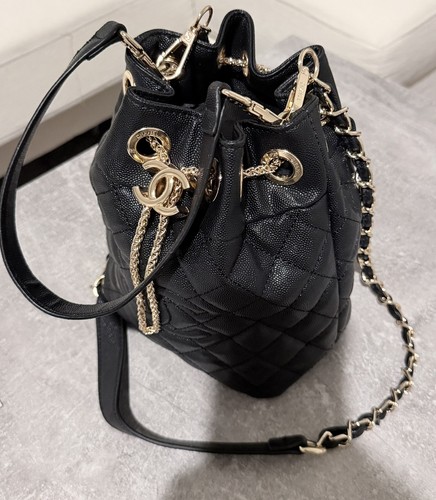 Chanel black drawstring bucket - black,