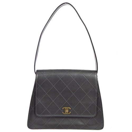 Chanel black calfskin shoulder - black,