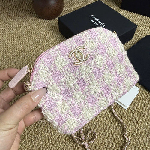 Chanel tweed vanity bag pink - tweed,