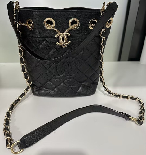 Chanel black drawstring bucket - black,